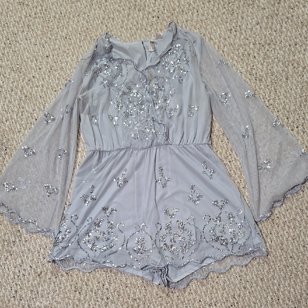 H&M Gray Playsuit with Silver Sequins